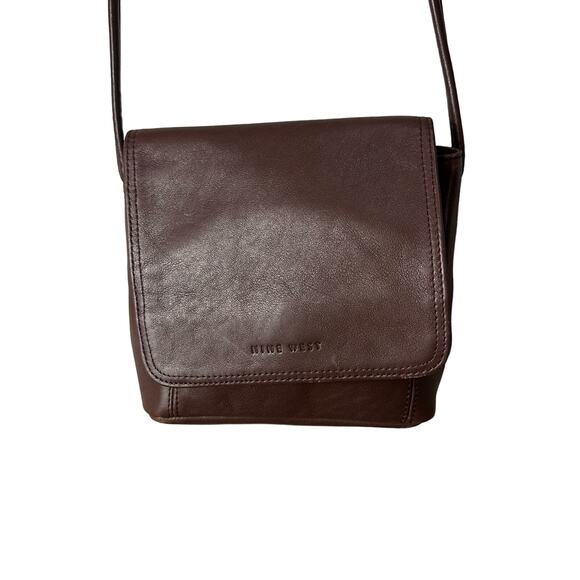 Nine West Brown Leather Crossbody Flap Purse 2000s Y2k Vintage - Picture 2 of 11